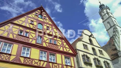 Facades of half-timbered houses in Rothenburg ob der Tauber, Germany