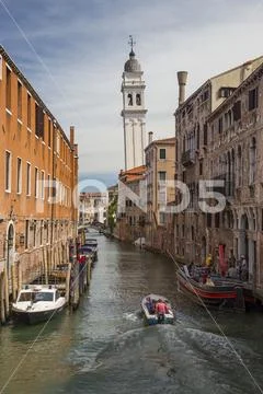 Leaning tower Chiesa di San Giorgio dei Greci in Venice, Italy