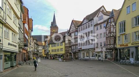 Historic half-timbered houses on the market square in Wertheim
