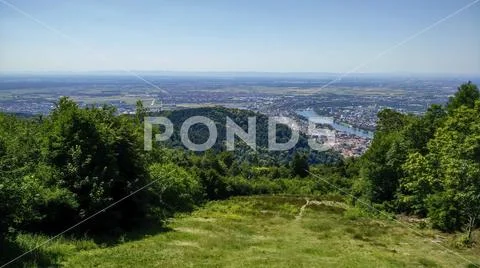 View from the Knigstuhl mountain to Heidelberg, Neckar valley and Rhine valley, Germany