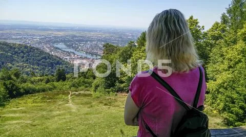 View from the Knigstuhl mountain to Heidelberg, Neckar valley and Rhine valley, Germany