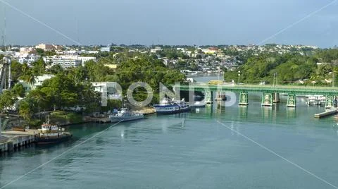 Harbor and river Rio Dulce and city of La Romana