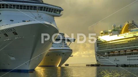 Crowded Caribbean port with cruise ships