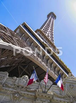 Eiffel Tower and flags at the Paris Hotel, Las Vegas
