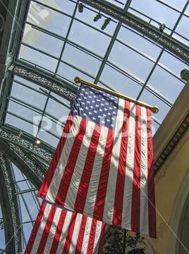 Stars and Stripes flag in the foyer