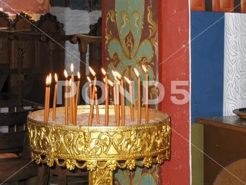 Memorial candles in an Orthodox country church