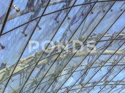 Glass roof construction of the train station at the airport