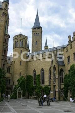 Inner courtyard of Hohenzollern Castle with tourists