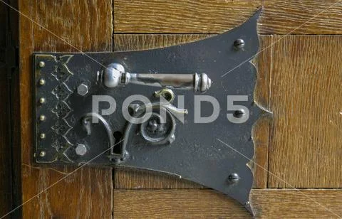 Forged door lock on oak door, Hohenzollern Castle