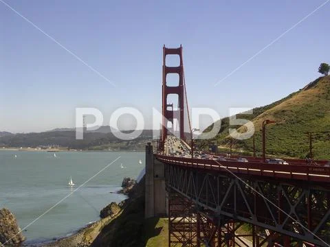 View of the Golden Gate Bridge with traffic