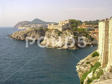 City walls of Dubrovnik with fortress