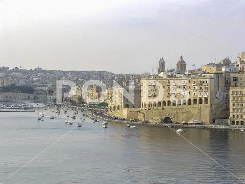 Buildings in the port of Valletta, Malta