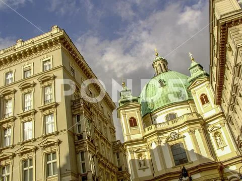 House facades and church dome in Vienna, Austria