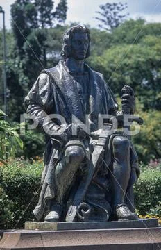 Statue of Christopher Columbus in Santa Catarina Park Funchal Madeira Portugal