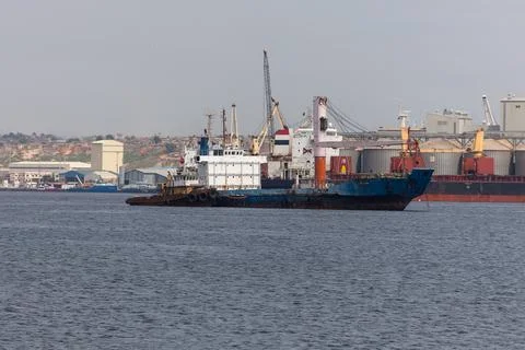 Luanda Angola - 10 13 2021: View of a fishing boats, oil tanker