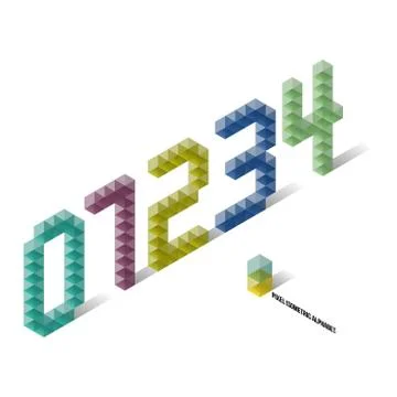 0 1 2 3 4 - Pixel Isometric Alphabet Stock Illustration