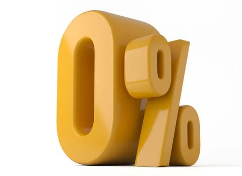 0% 3d illustration. Orange zero percent special Offer on white background Stock Illustration