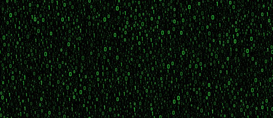 0 and 1 data flow wide green and black technology seamless background. Big data Stock Illustration
