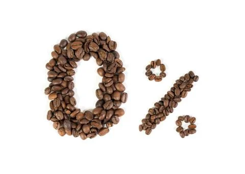 0% of caffeine. non caffeinated coffee beans sign. white background. isolated Stock Photos