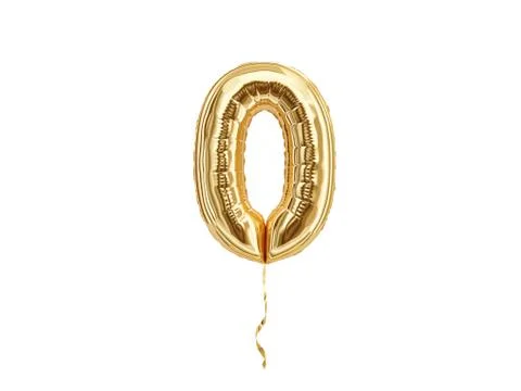 0. Foil balloon number Zero isolated on white background. 3D rendering Stock Illustration