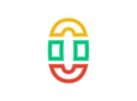 0 number logo, vector outline stroke font. Slice, cut design with red, green, Stock Illustration