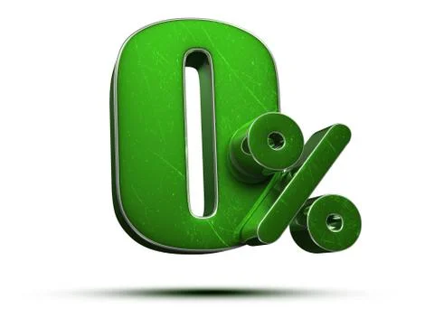 0 percent green 3d rendering on white background.(with Clipping Path). Stock Illustration