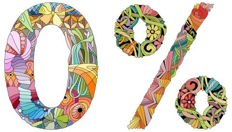 0 percent. Vector decorative zentangle object. Hand-painted art design Иллюстрация