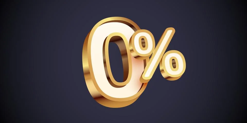 0 percent. Zero percent commissions. 3d golden number 0. Stock Illustration