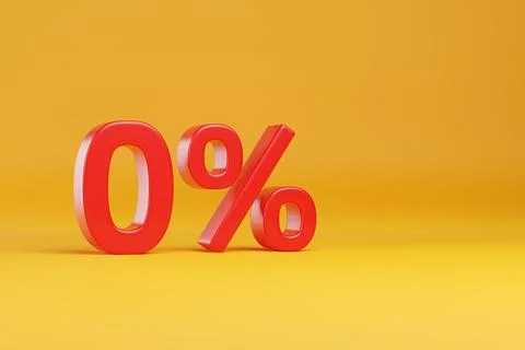 0% solid text with copy space on yellow background . Financing concept. 3d il Stock Illustration