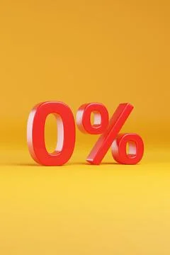 0% solid text on yellow background . Financing concept. 3d illustration. Illustrazione stock