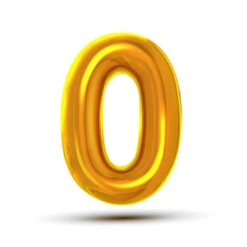 0 Zero Number Vector. Golden Yellow Metal Letter Figure. Digit 0. Numeric Stock Illustration