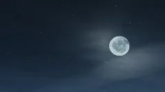 Flat, wispy clouds passing in front of a full moon at night, looping