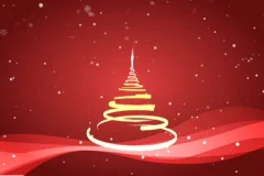 Christmas tree with falling snow loop animation, red colors