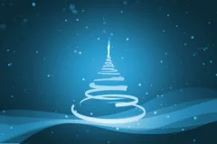 Christmas tree with falling snow loop animation, blue colors