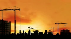 Timelapse of city construction at sunset. HD1080p.
