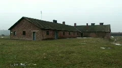 Auschwitz Birkenau barrak wide from corner