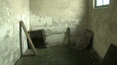 abandoned building inside, old oven in corner