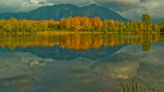 Time Lapse HD 1080p - Clouds Reflection Pond Trees and Mountains in Fall