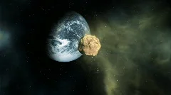 Meteorite flies to the Earth. Different foreshortens