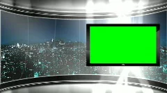 HD Virtual TV studio news set with city skyline in the background