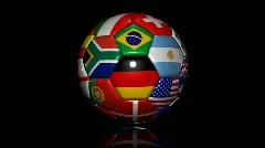 soccer ball with flags on black background. loopable