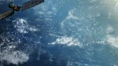 Military spy satellite over earth surface.