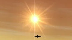 Airplane landing at Sunset