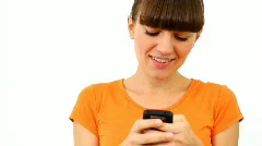Woman text messaging, isolated over white background