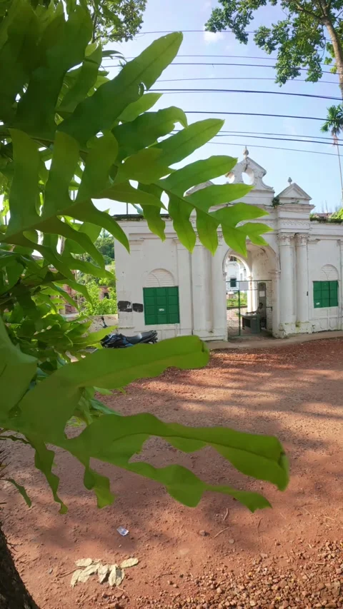 003 - Slow Motion Pan of Colonial Heritage Gate with Surrounding Greenery in Stock Footage 312518830