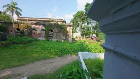 004 - Editorial Pan of Mossy Wall and Greenery Behind Zamindar House in Laks Stock Footage 312519340