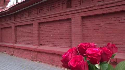 004 walking with flowers Stock Footage 80122527