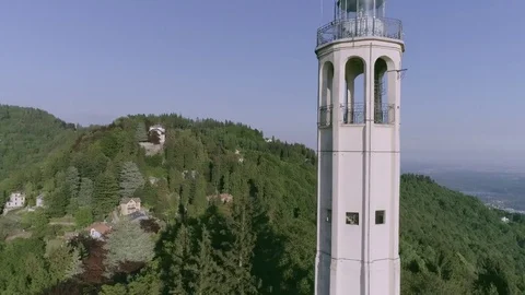 0046 lighthouse lakecomo Como lake mountain trees wood Stock Footage 85274712