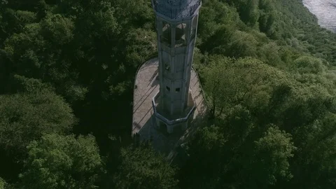 0047 lighthouse lakecomo Como lake mountain trees wood Stock Footage 85274761