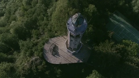 0049 lighthouse lakecomo Como lake mountain trees wood Stock Footage 85274912